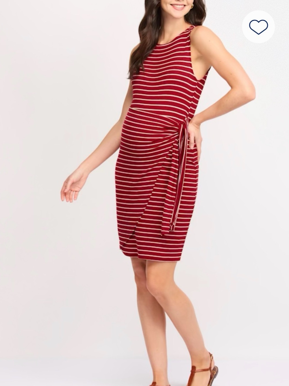 Striped Red Sleeveless Maternity Tie-Waist Dress